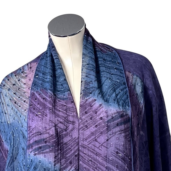 SOO HOO ARTWEAR Purple Blue Sheer Open Front Kimono Sarong Wrap Sz L/XL - Picture 4 of 16